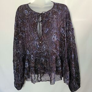 Wilfred Aritzia Blue Spotted Sheer Blouse‎ Size M